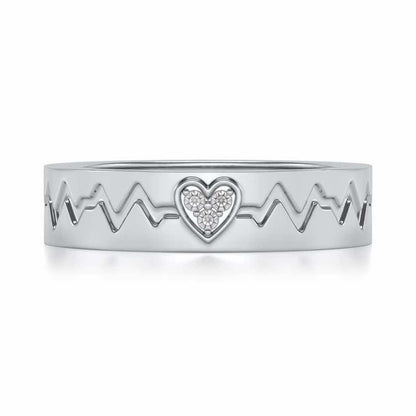 Heartbeat Silver Band Ring - White Gold - Image 4