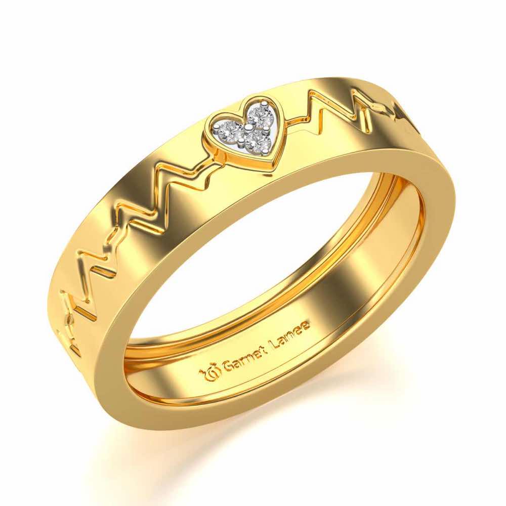 Heartbeat Silver Band Ring - Yellow Gold - Image 1