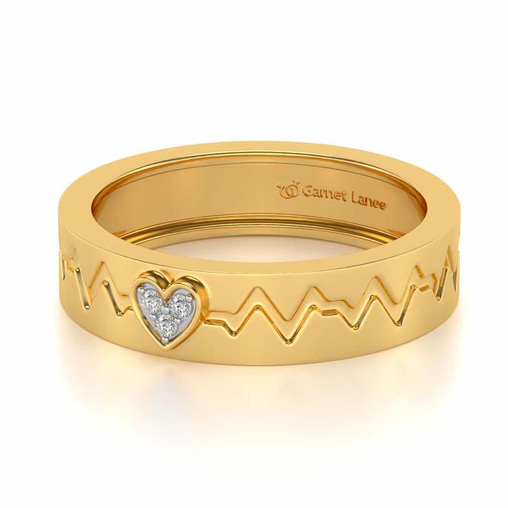 Heartbeat Silver Band Ring - Yellow Gold - Image 2