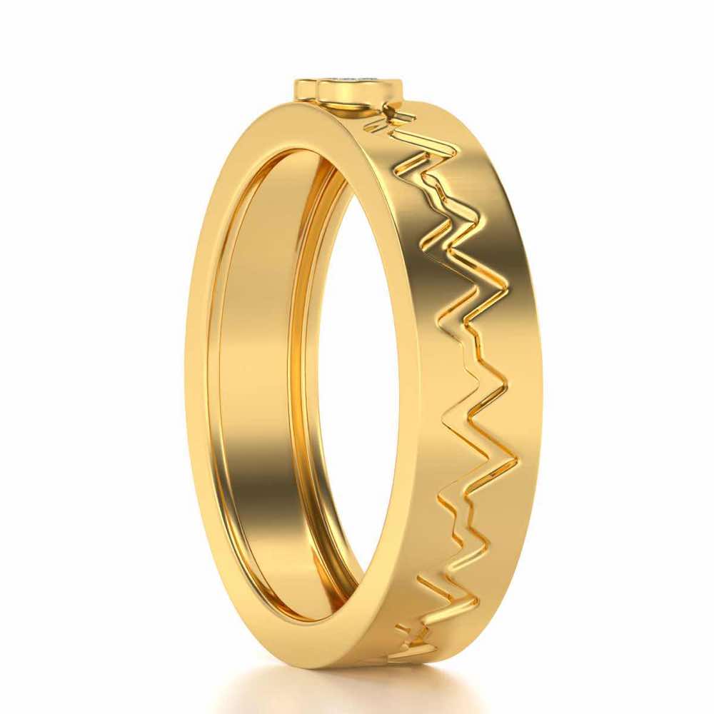 Heartbeat Silver Band Ring - Yellow Gold - Image 3