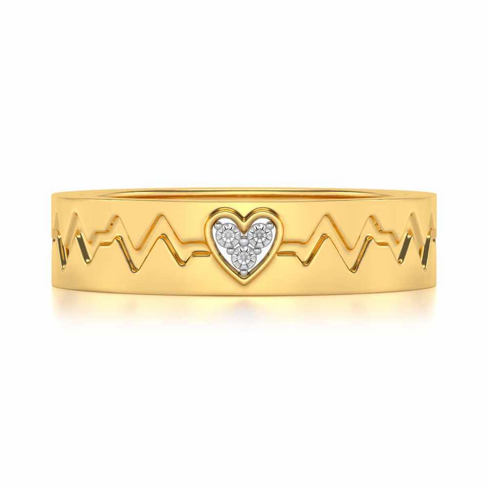 Heartbeat Silver Band Ring - Yellow Gold - Image 4