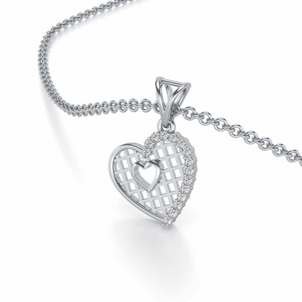 Heartly Mesh Silver Pendant - White Gold - Image 2