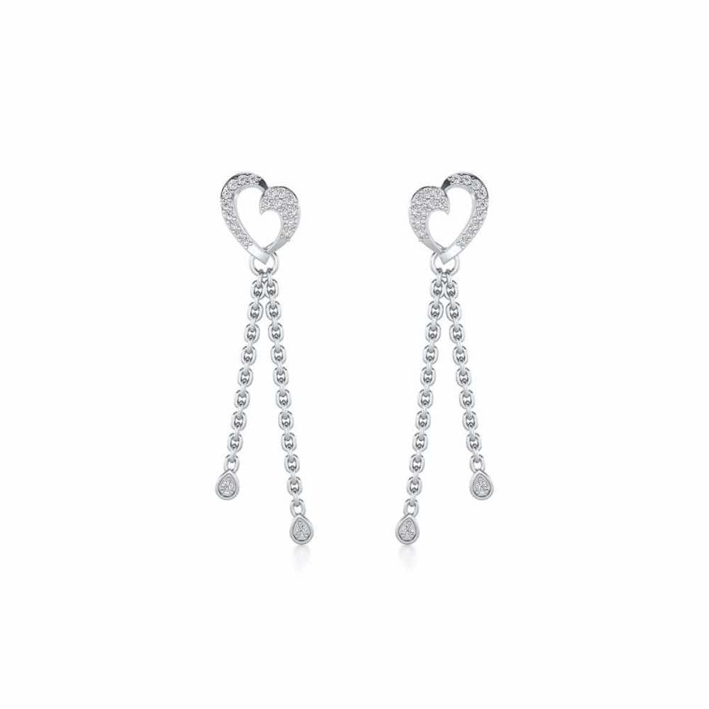 Hearty Silver Dangler Earrings - White Gold - Image 1