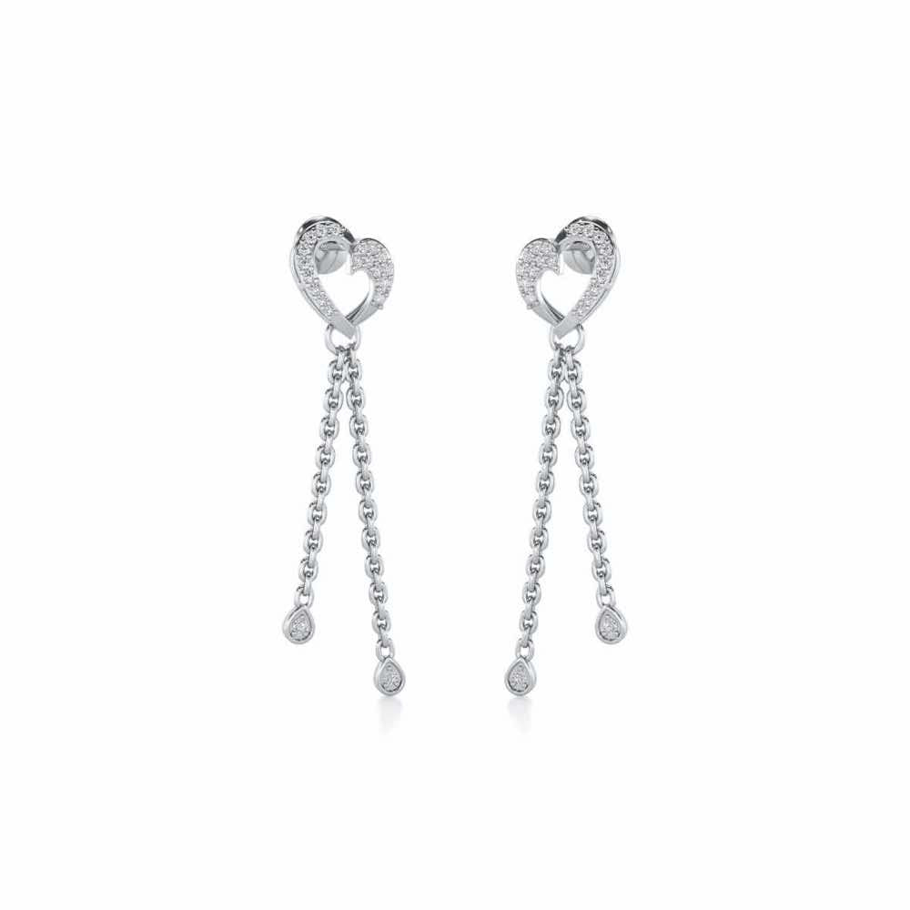 Hearty Silver Dangler Earrings - White Gold - Image 2