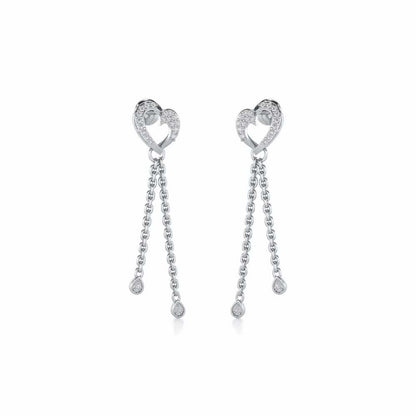 Hearty Silver Dangler Earrings - White Gold - Image 2