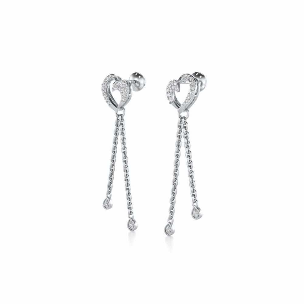 Hearty Silver Dangler Earrings - White Gold - Image 3