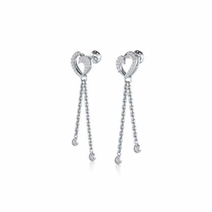 Hearty Silver Dangler Earrings - White Gold - Image 3