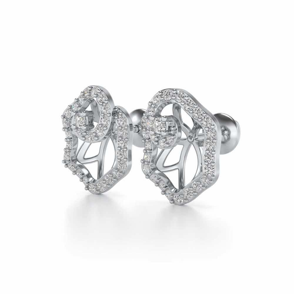 Heavenly Flower Silver Studs - White Gold - Image 3
