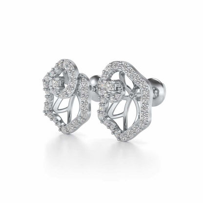 Heavenly Flower Silver Studs - White Gold - Image 3
