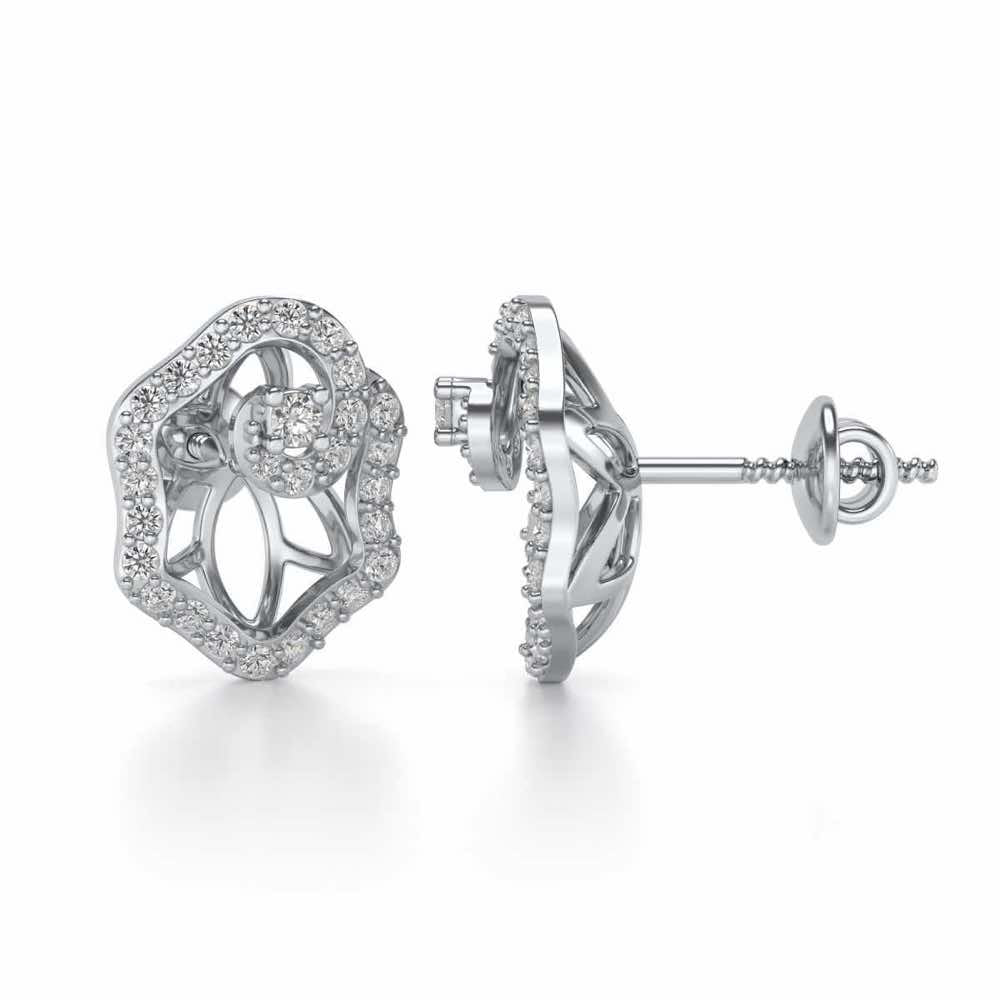 Heavenly Flower Silver Studs - White Gold - Image 4