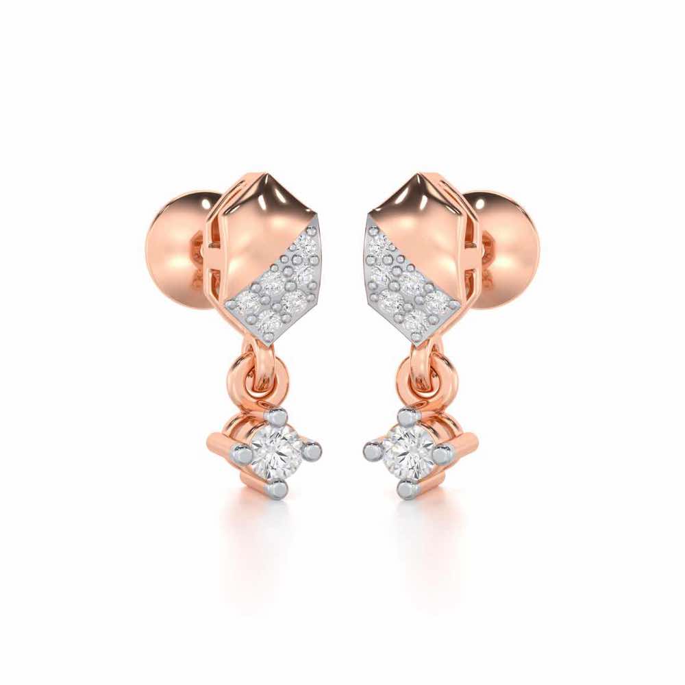 Hexa Chain Silver Earrings - Rose Gold - Image 2