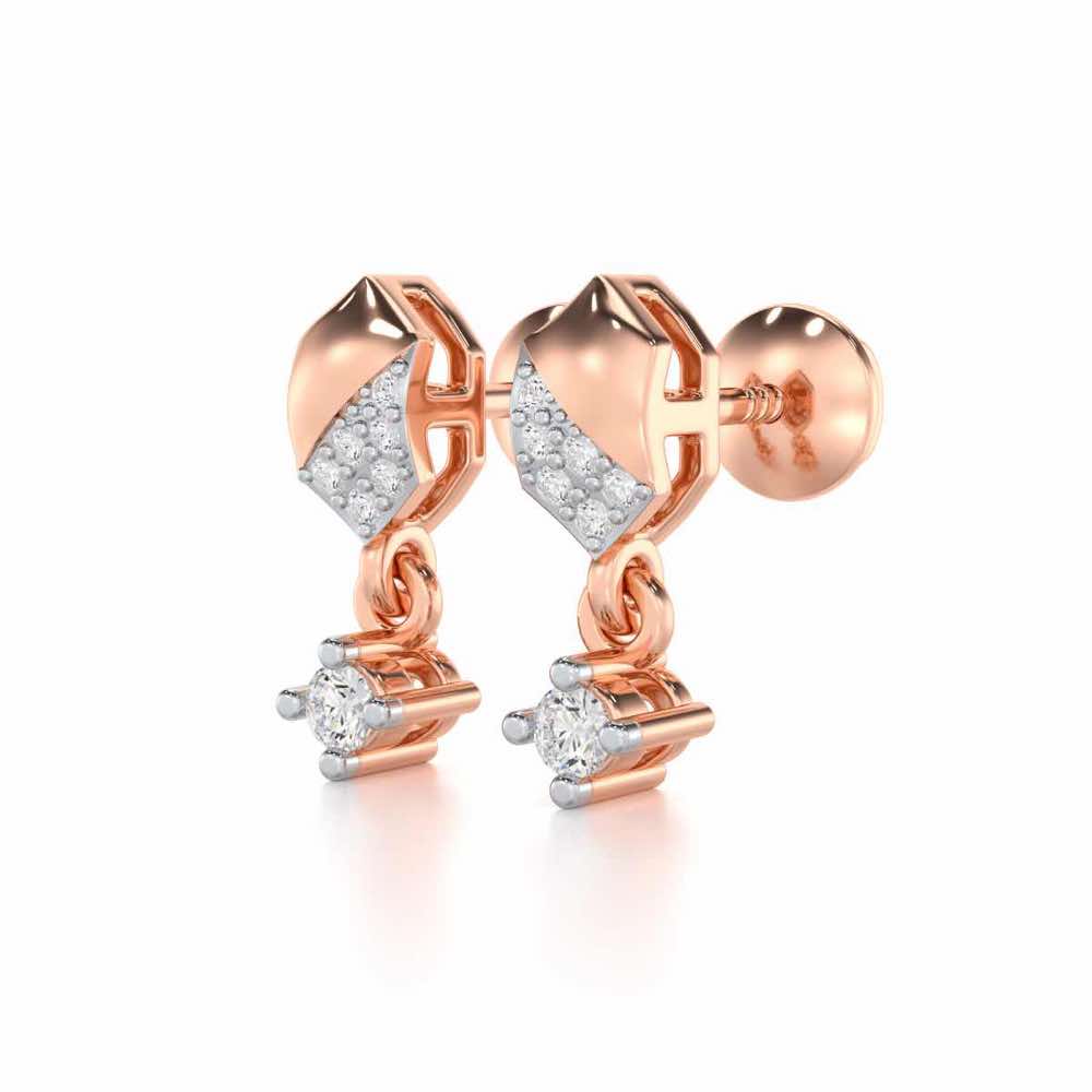 Hexa Chain Silver Earrings - Rose Gold - Image 3