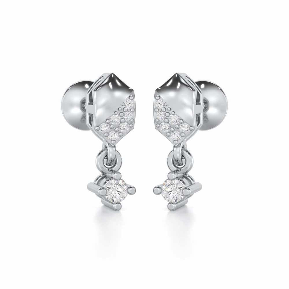 Hexa Chain Silver Earrings - White Gold - Image 2