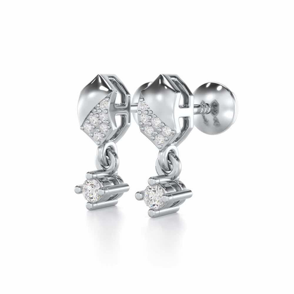 Hexa Chain Silver Earrings - White Gold - Image 3
