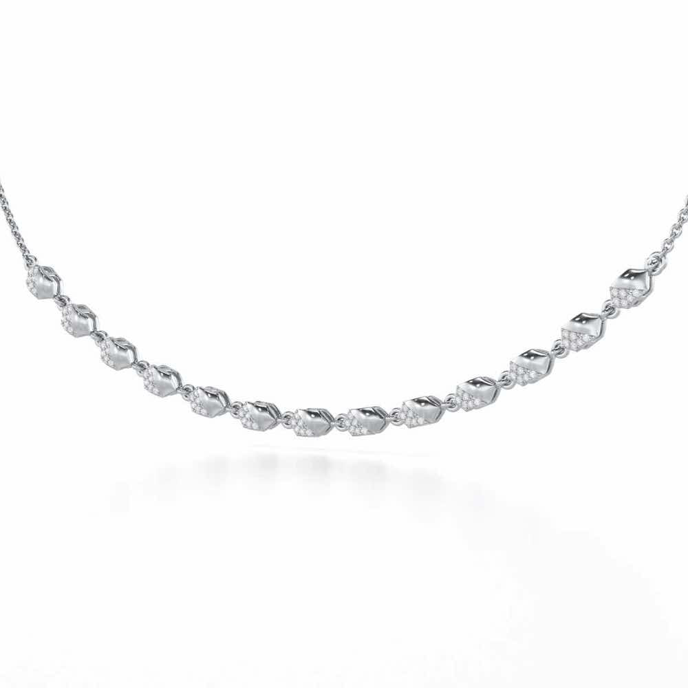 Hexa Chain Silver Necklace - White Gold - Image 3