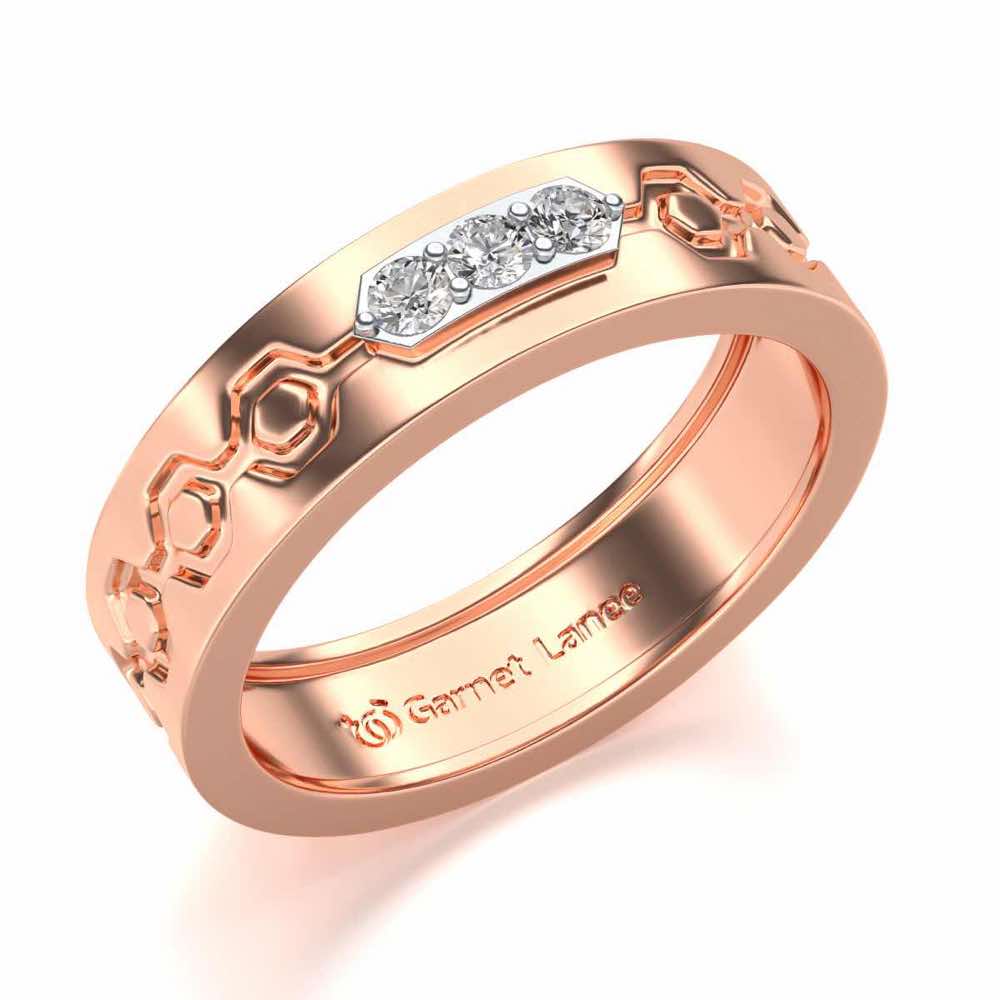 Hexa Silver Band Ring - Rose Gold - Image 1
