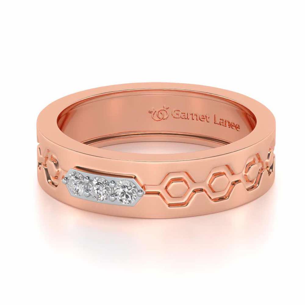 Hexa Silver Band Ring - Rose Gold - Image 2