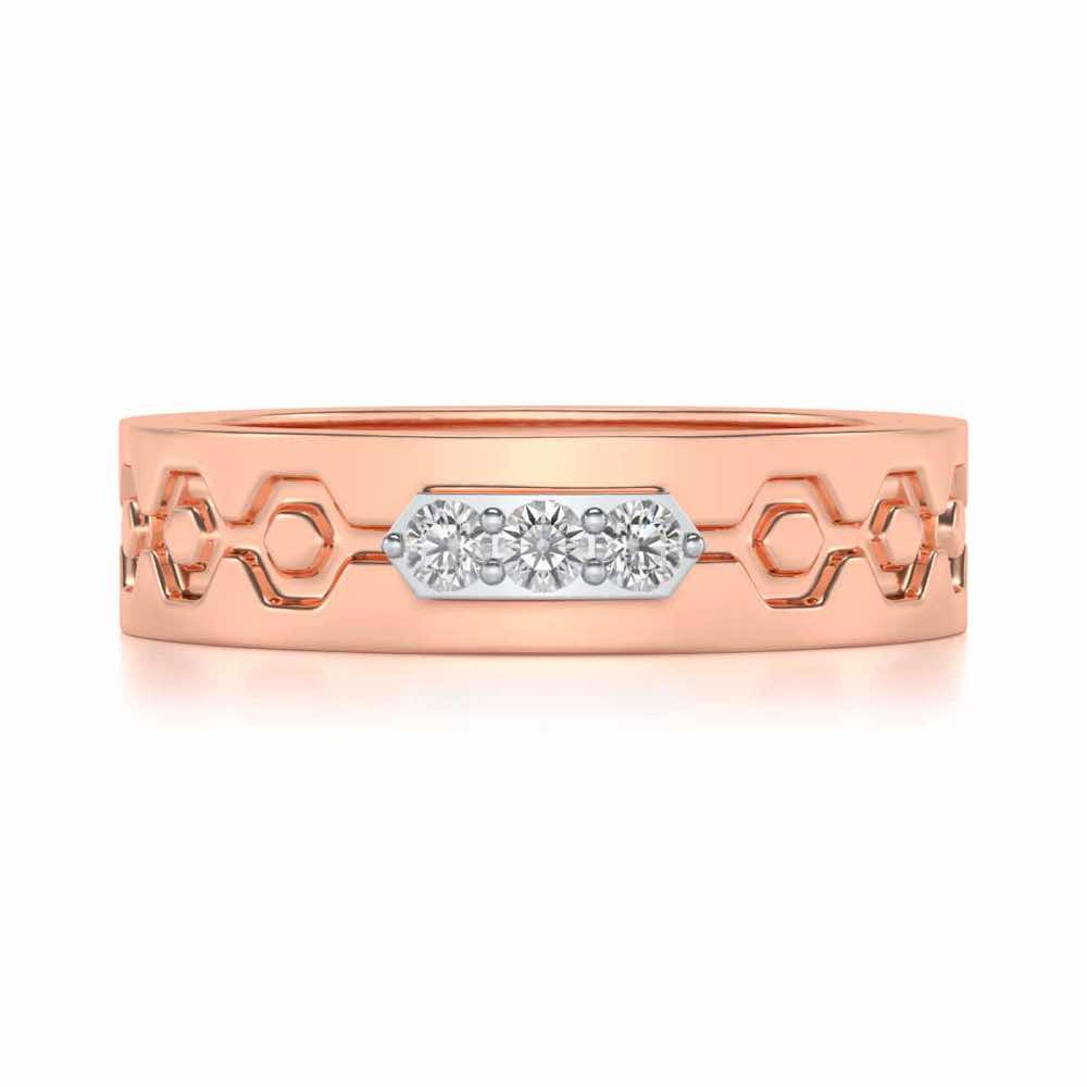 Hexa Silver Band Ring - Rose Gold - Image 4