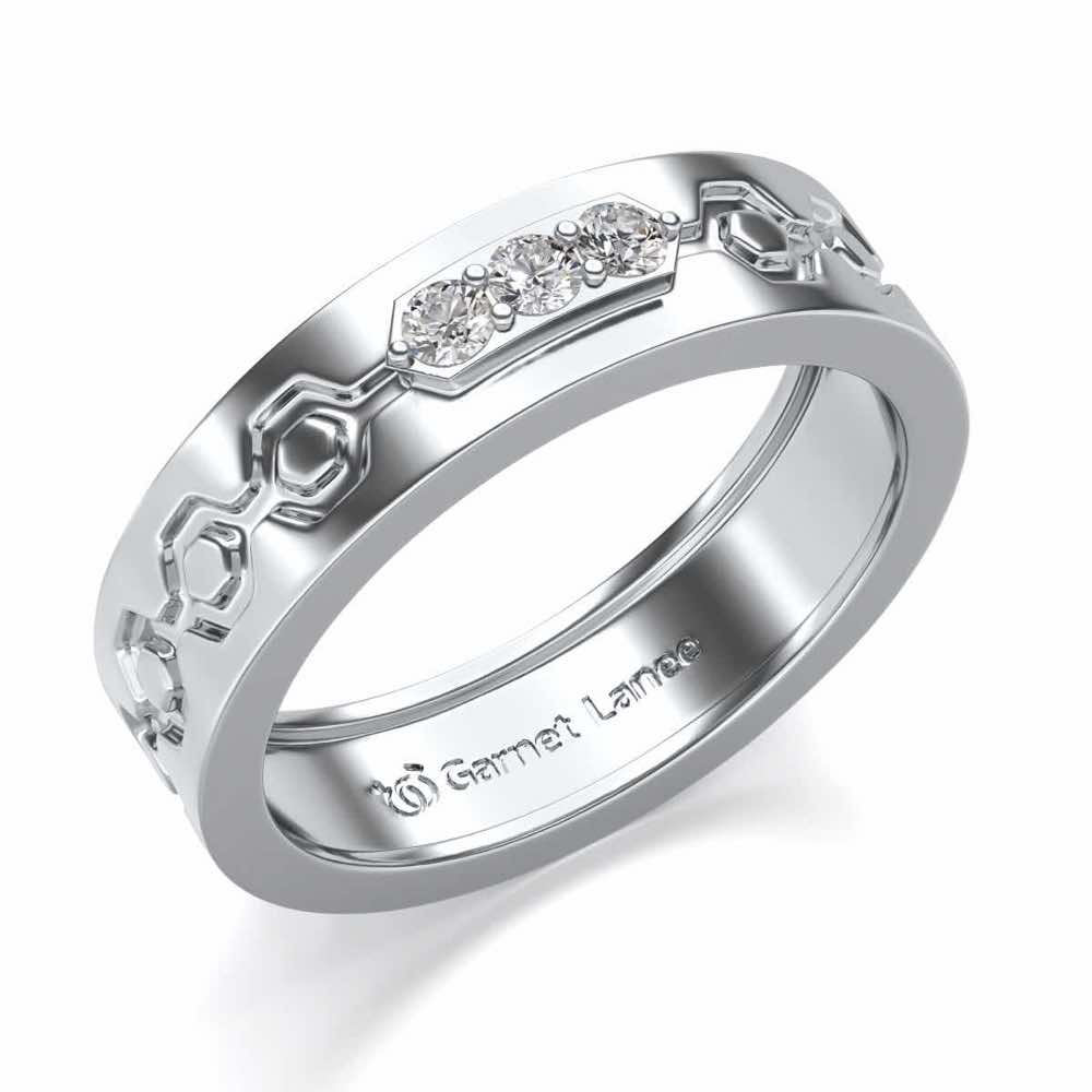Hexa Silver Band Ring - White Gold - Image 1