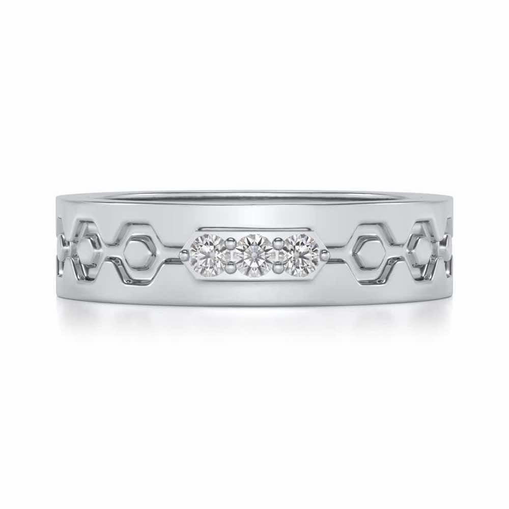 Hexa Silver Band Ring - White Gold - Image 4