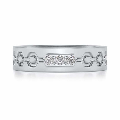 Hexa Silver Band Ring - White Gold - Image 4