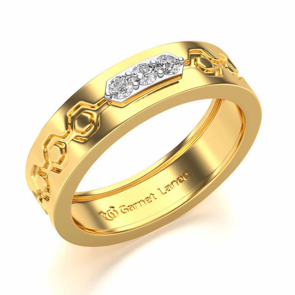 Hexa Silver Band Ring - Yellow Gold - Image 1