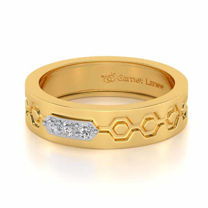 Hexa Silver Band Ring - Yellow Gold - Image 2