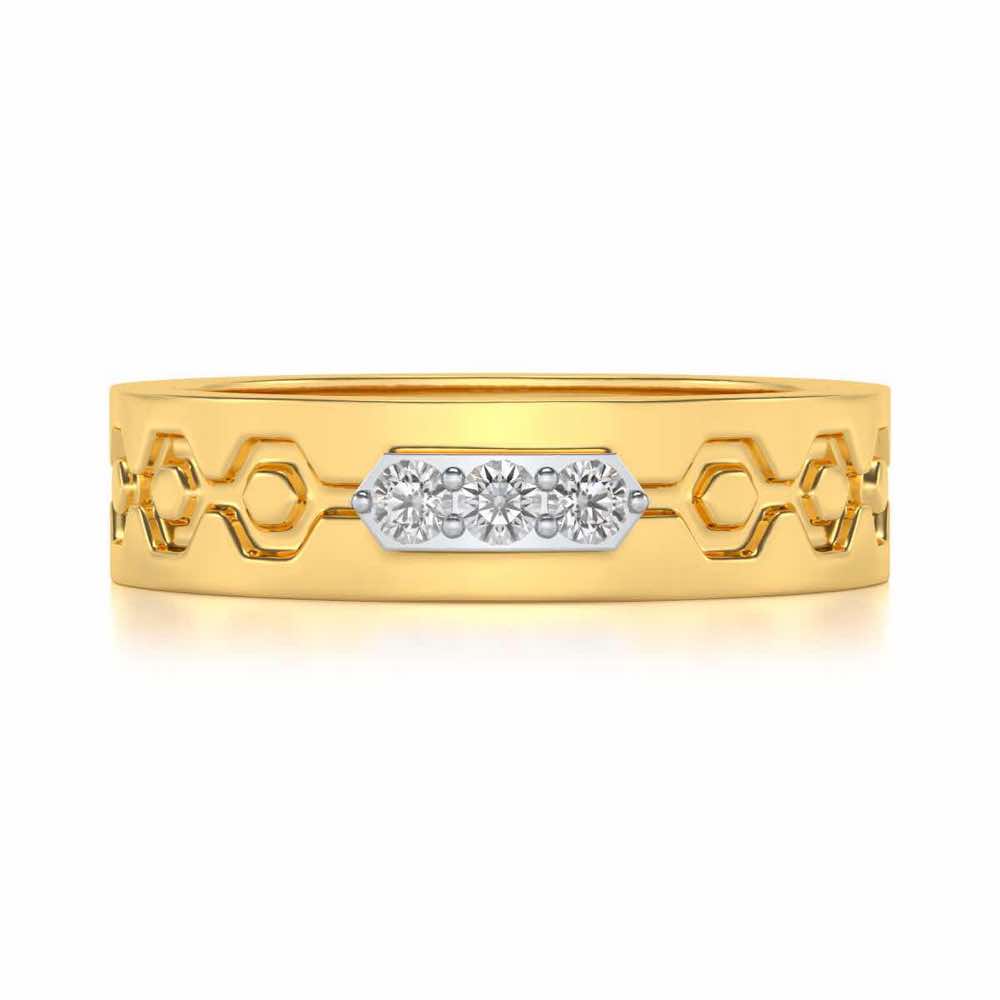 Hexa Silver Band Ring - Yellow Gold - Image 4