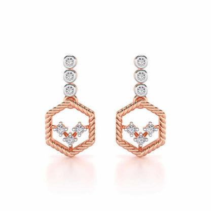 Hexagon Braided Silver Earrings - Rose Gold - Image 1