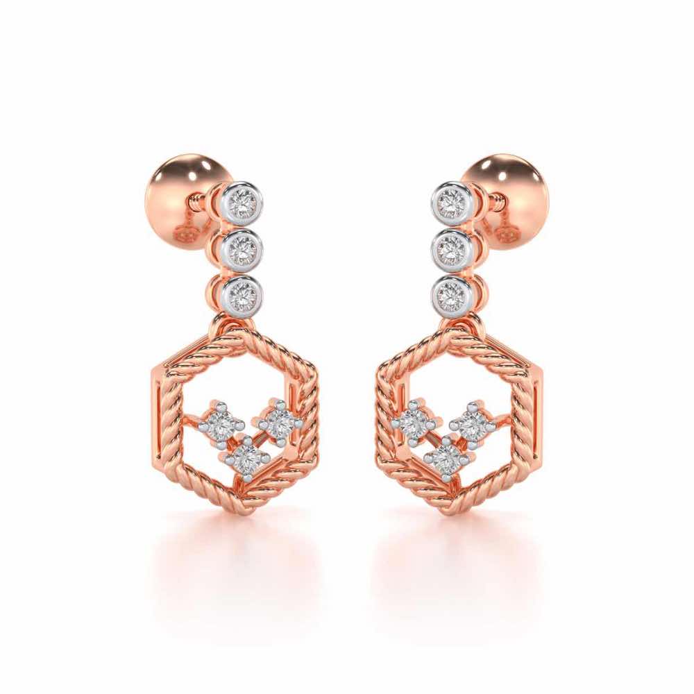 Hexagon Braided Silver Earrings - Rose Gold - Image 2