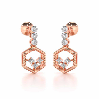 Hexagon Braided Silver Earrings - Rose Gold - Image 2