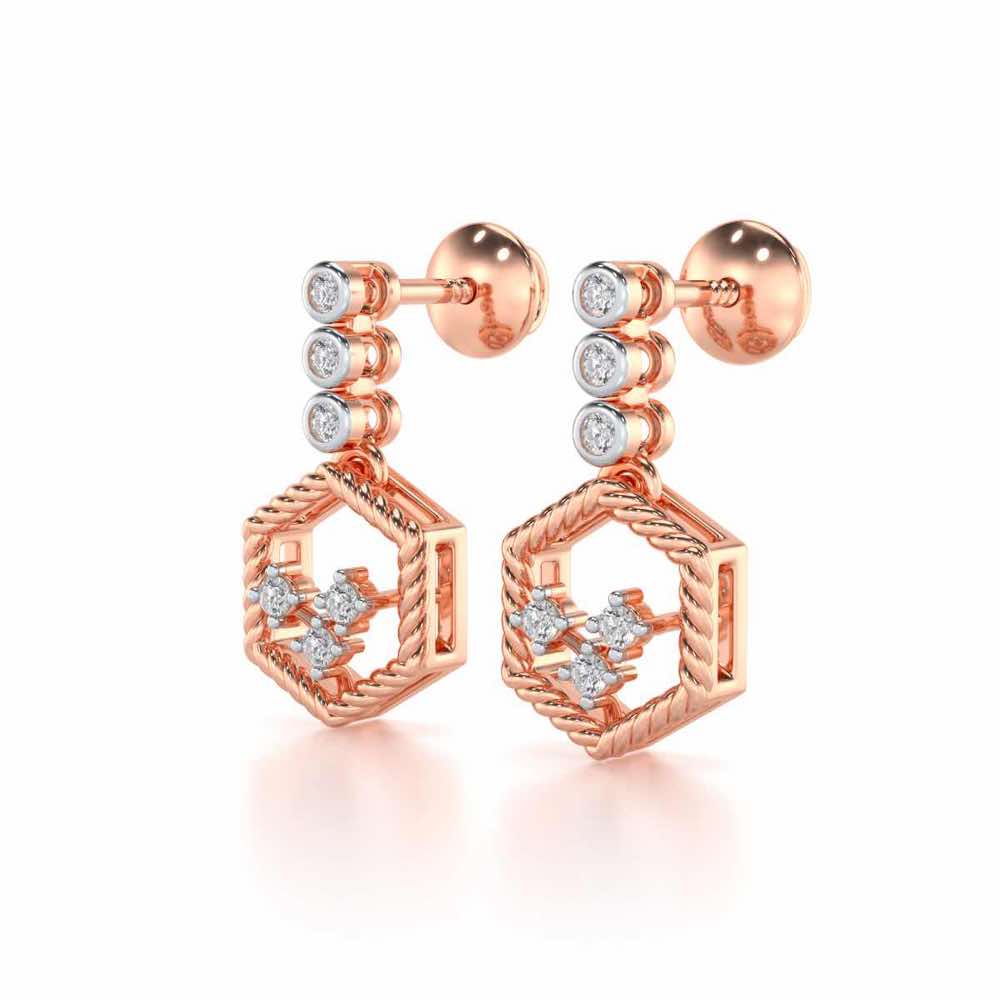 Hexagon Braided Silver Earrings - Rose Gold - Image 3