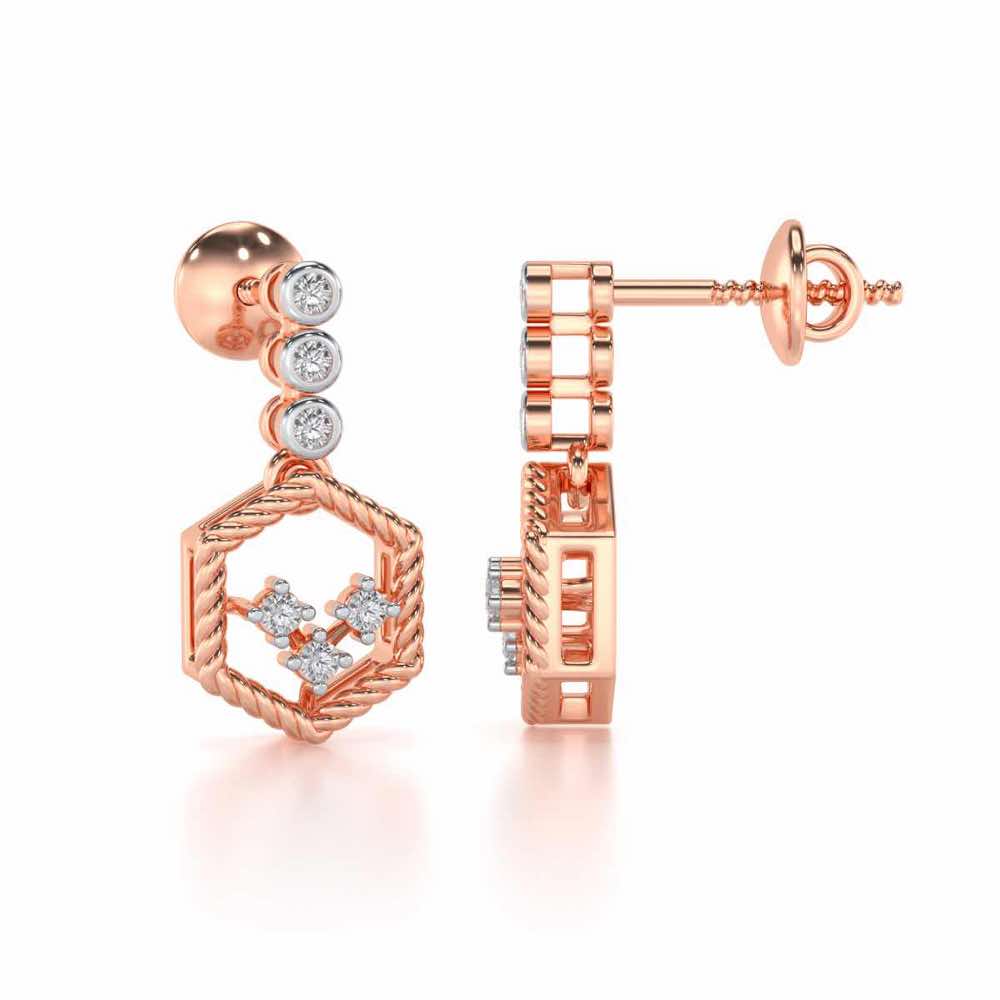 Hexagon Braided Silver Earrings - Rose Gold - Image 4