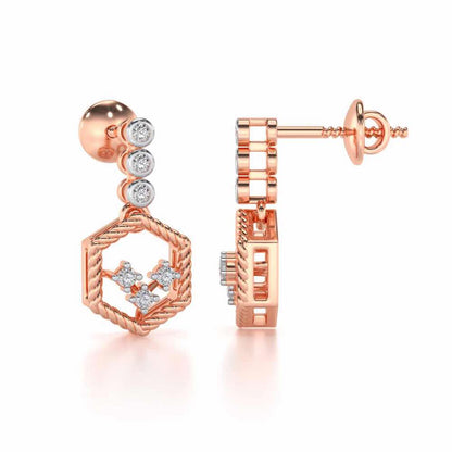 Hexagon Braided Silver Earrings - Rose Gold - Image 4