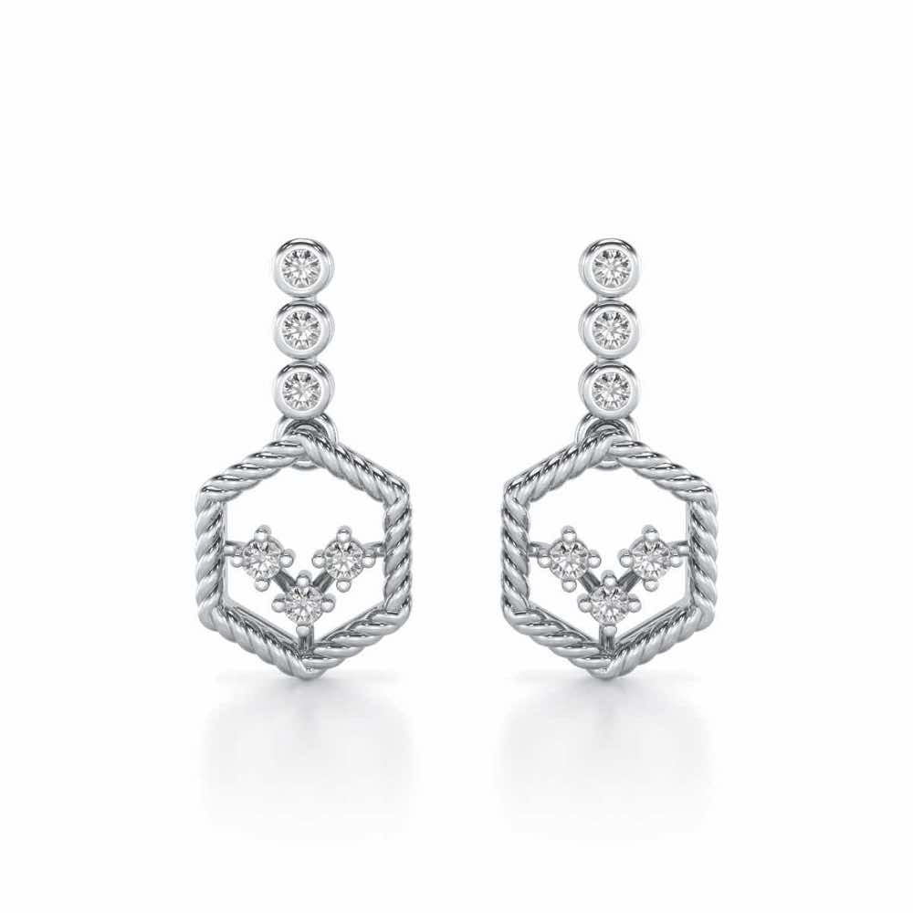 Hexagon Braided Silver Earrings - White Gold - Image 1