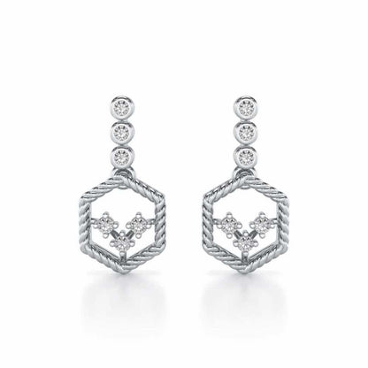 Hexagon Braided Silver Earrings - White Gold - Image 1
