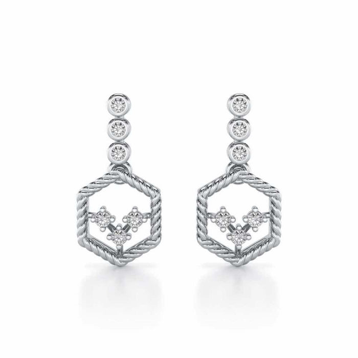 Hexagon Braided Silver Earrings - White Gold - Image 1