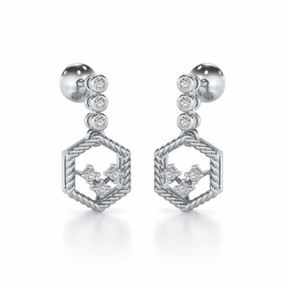 Hexagon Braided Silver Earrings - White Gold - Image 2