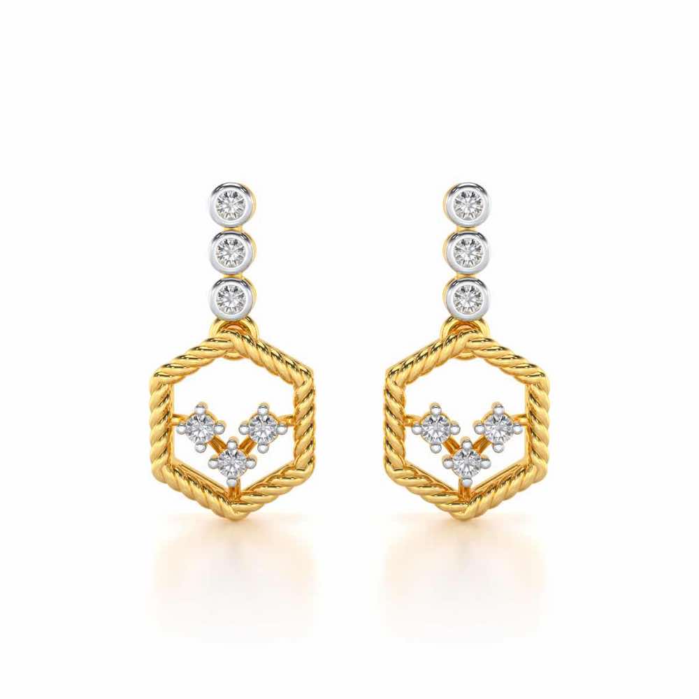 Hexagon Braided Silver Earrings - Yellow Gold - Image 1