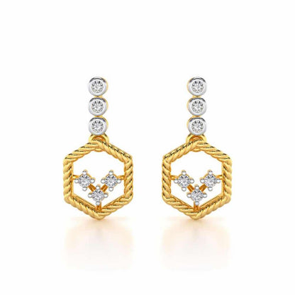 Hexagon Braided Silver Earrings - Yellow Gold - Image 1