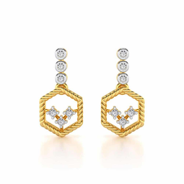 Hexagon Braided Silver Earrings - Yellow Gold - Image 1