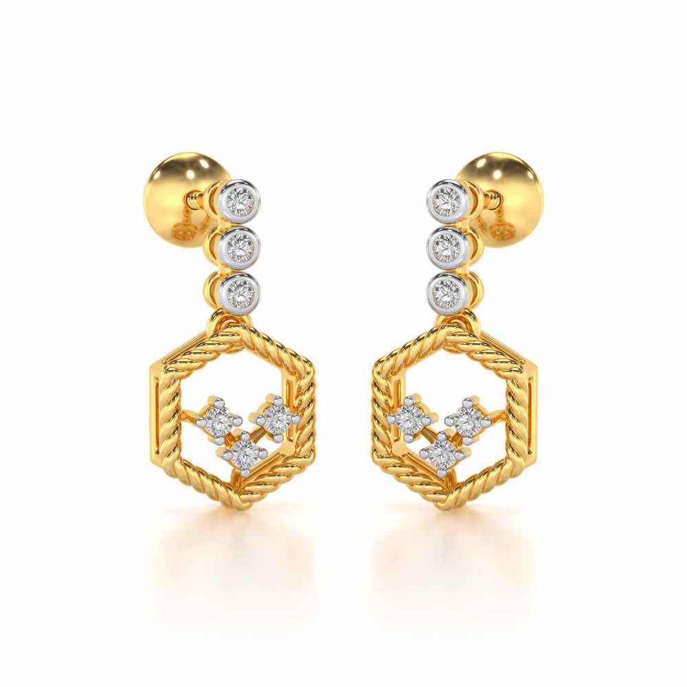 Hexagon Braided Silver Earrings - Yellow Gold - Image 2
