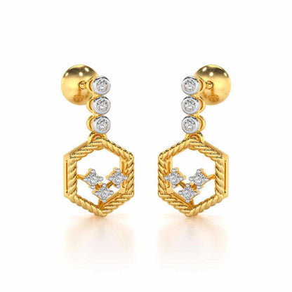 Hexagon Braided Silver Earrings - Yellow Gold - Image 2