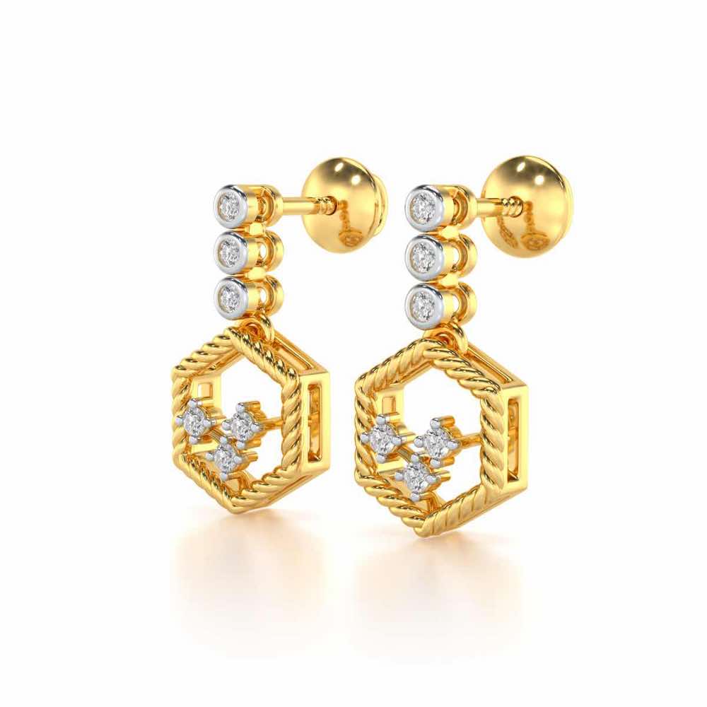 Hexagon Braided Silver Earrings - Yellow Gold - Image 3