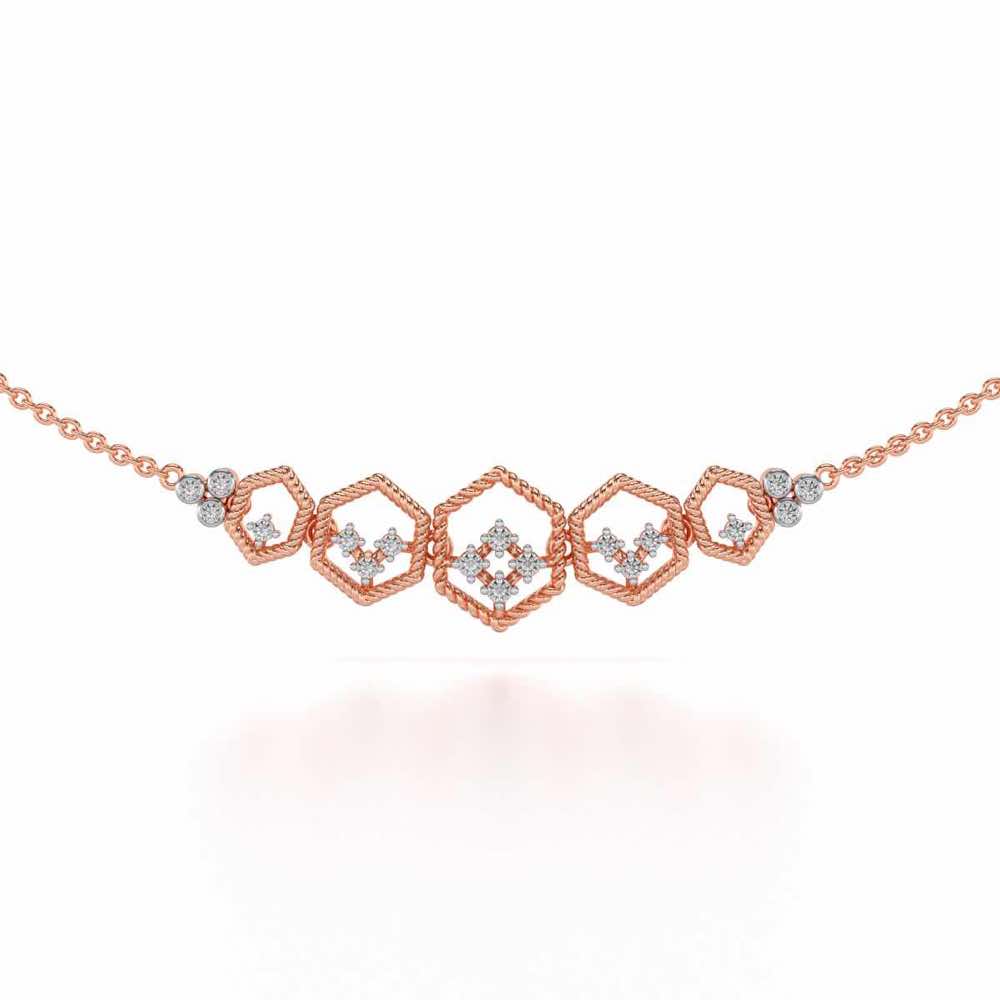 Hexagon Braided Silver Necklace - Rose Gold - Image 1