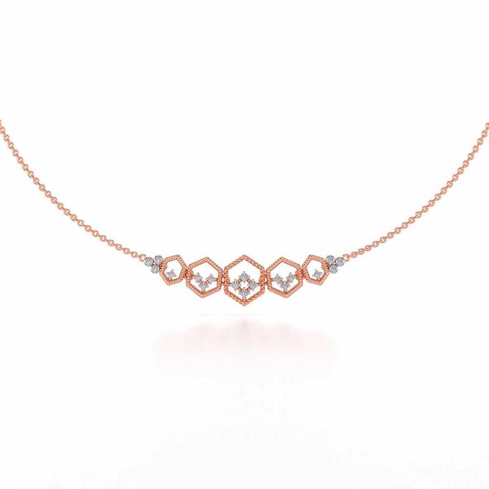 Hexagon Braided Silver Necklace - Rose Gold - Image 2