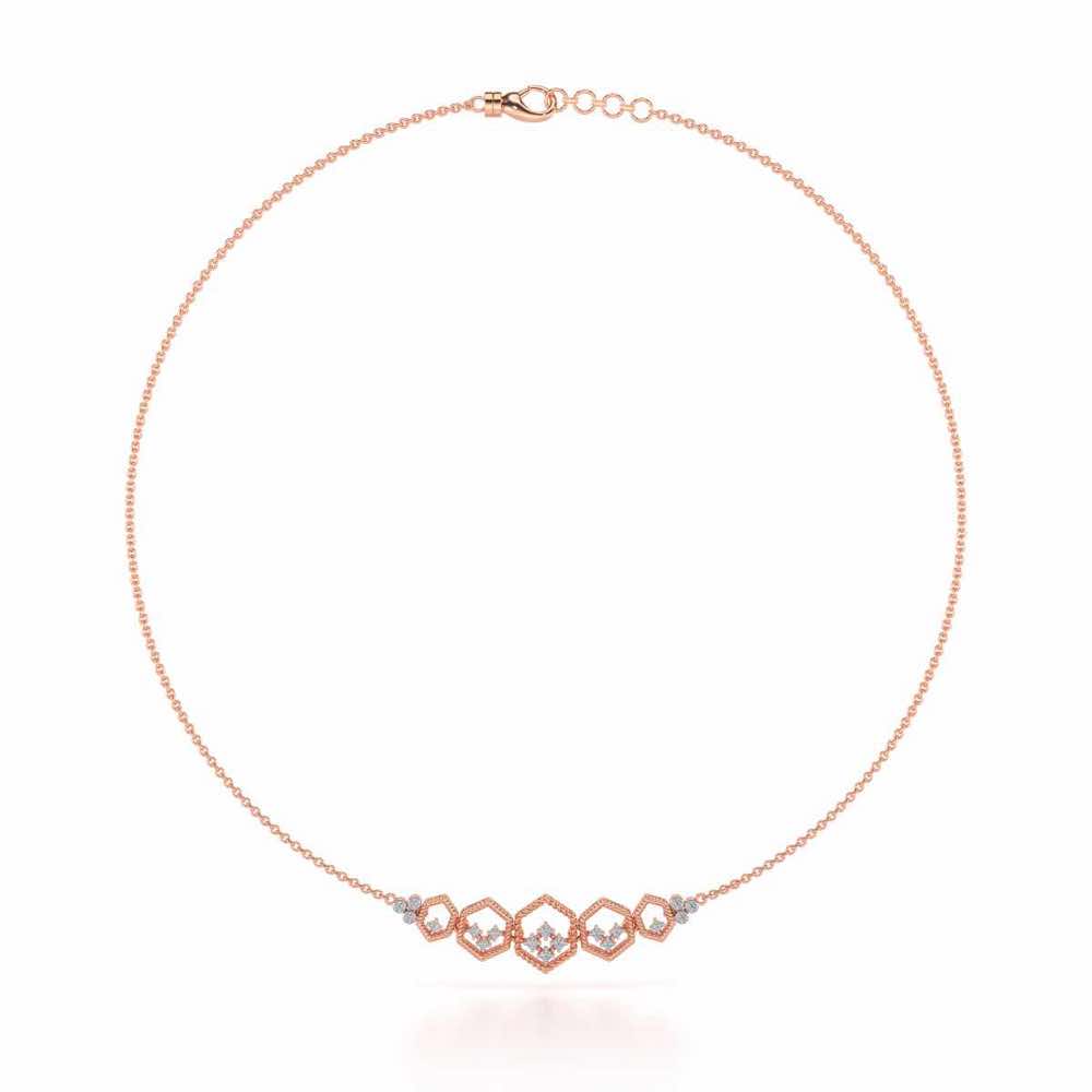 Hexagon Braided Silver Necklace - Rose Gold - Image 3