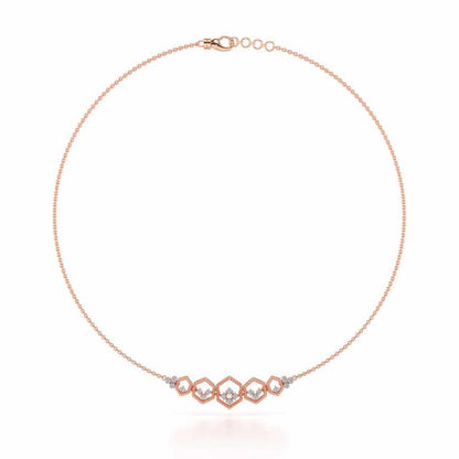 Hexagon Braided Silver Necklace - Rose Gold - Image 3