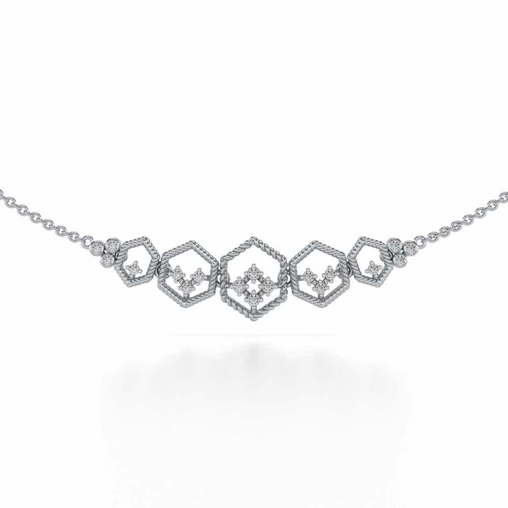Hexagon Braided Silver Necklace - White Gold - Image 1