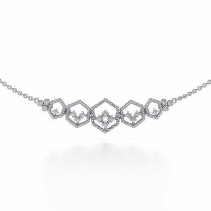 Hexagon Braided Silver Necklace - White Gold - Image 1